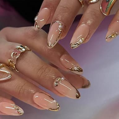 Mrltau 24 Pcs Faux Ongles Or Press On Nails Amande, Ongles Artificiels Courts