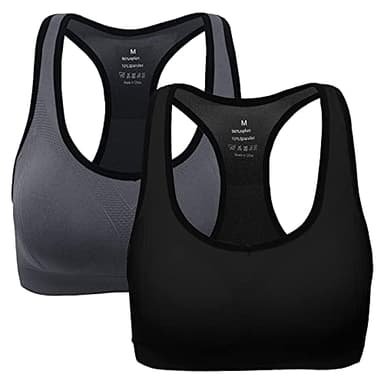ANGOOL Femme Soutien-Gorge de Sport Lingerie Brassière Quotidienne Bralette sans Armature, Noir+gris,XL-Lot de 2