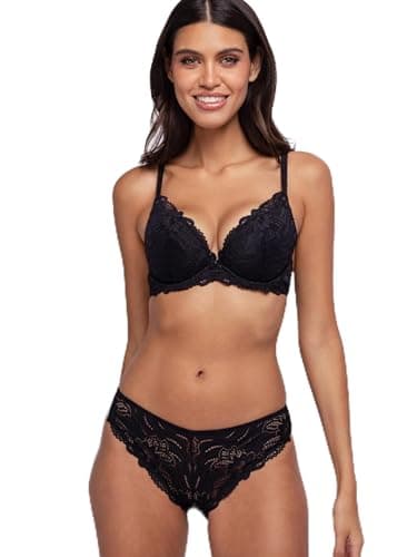 Dorina Angie Soutien-Gorge Push-Up Plunge – Dentelle Élégante, Coussinets Amovibles, Soutien Armature, Noir