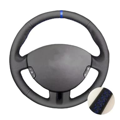 YSASFZX Couvre Volant Housse Volant Cuir Noir avec Bande Bleue Bande Rouge pour Clio 3 RS 2005-2013 Couvre Volant Voiture(Bleu)