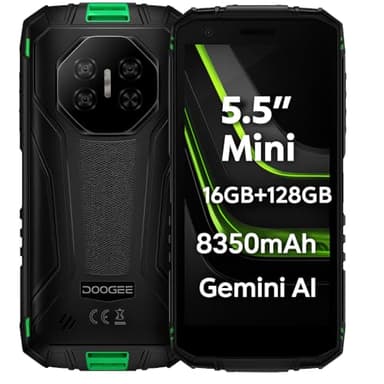 DOOGEE Mini Smartphone Incassable Fire 3 Pro, 5,5" HD+, Format Compact+Prise en Main Facile, 16Go+128Go, Batterie Longue Durée 8350mAh, IA Gemini, 16MP+8MP, Téléphone Renforcé IP68, GPS NFC Vert