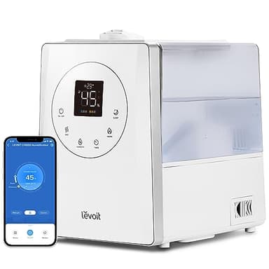 Levoit Humidificateur d'Air 6L Haut Remplissage, Intelligent WiFi Froid pour Bébé, 26dB Ultrasonique Silencieux, Jusqu'à 60 H pour Chambre de 40-70 ㎡ avec Veilleuse Capteur Minuterie