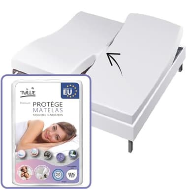 Twillie – (Lot de 1) Protège Matelas Double 2x80x200 cm Imperméable et Respirant – pour LIT ARTICULÉ - Alèse Qualité Supérieure Oeko-TEX® - Aegis® - Hypoallergénique - Anti Acarien – 100% Polycoton
