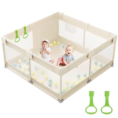 Julrrimg Pour Bebe - Parc Enfant 120 x 120 cm, Petite Parc Pour Bebe Avec Filet Respirant (Beige, 120×120cm)