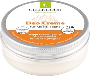 Greendoor Naturkosmetik Déodorant crème pour enfants et adolescents 50 ml, végétalien, arrête les odeurs de transpiration pendant la puberté, doux et nourrissant, sans sels d'aluminium et sans alcool