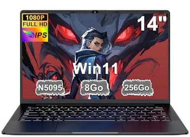 Ordinateur Portable 14 Pouces Celeron N5095 Win11 Pro 8Go RAM 256Go SSD Extension1To 5G WiFi 1920x1080 FHD PC Portable avec Souris sans Fil qwerty Clavier avec AZERTY Membrane du Clavie - Noir Métal