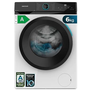 Cecotec Lave-linge à Chargement Frontal 6 kg Bolero DressCode 6160 Inverter, 1200 tr/min, 11 Programmes, Basse Consommation, Moteur Inverter Plus, Vapeur Maximale, Drum Clean, Programme Rapide 15'