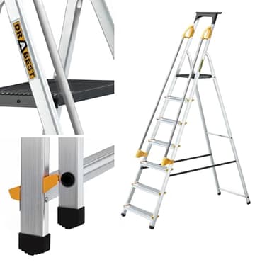 Drabest ÉCHELLES SÉRIES Pro Escabeau Ménager 7 Marches en Aluminium avec Mains Courantes 150 KG Escabeau en Aluminium Echelles Multifonctions Escabeau Pliant Echelles en Aluminium 50X217X12 Cm