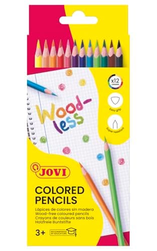 Jovi - Lot de 12 crayons de couleur Woodless, Forme ergonomique, Couleurs vives et intenses, Idéals pour dessiner et colorier, Pointe rñesistante (734/12)