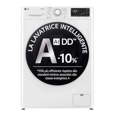 LG AI DD F4R3710NSWW Machine à laver 10 kg à charge avant, série R3, machine à laver classe A -10 %, 1400 tours, auto-dosage, lavage à vapeur, Wi-Fi, libre installation, blanc