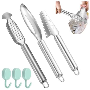 Tkxjry 3 Pièces Grattoir À Écailles De Poisson en Acier,Ecailleur à Poisson Professionnel,Poisson Grattoir à éCailles,Ecailleur Poisson,pour enlever Les écailles et Les os de Poissons(Avec 3 Crochets)