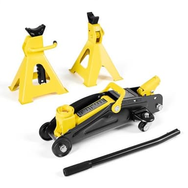 VEVOR Cric Hydraulique à Profil Bas Capacité 2 T, Cric Rouleur en Acier avec Chandelles, Plage de Levage 13-31 cm, avec Pompe de Levage Rapide à Piston Unique, pour Lever SUV, Entretien Auto