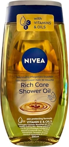 NIVEA Huile de Douche nourrissante (1 x 200 ml), Gel douche soin nourrissant Vitamine E et huiles naturelles, Gel lavant corps, sensation de peau nourrie & rayonnante de santé, tous types de peau