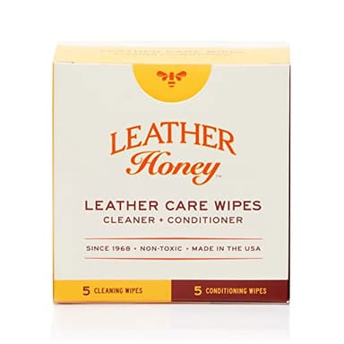 Lingettes Leather Honey soin du cuir : nettoyant-conditionneur pour canapés, sièges auto, chaussures, sacs à mains et voyage. Non toxique + prêt à l'emploi. 5 lingettes nettoyantes + 5 revitalisantes.
