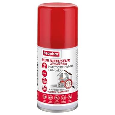 Beaphar – Mini-diffuseur Automatique Insecticide Habitat – Tue Les Insectes Volants, rampants, Les œufs et Larves – Permet de Traiter 25 m² – Action Longue durée jusqu'à 6 Mois – Flacon 75 ML
