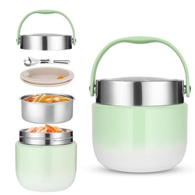 DUBUOZA Thermo Isolant Contenant 1200ml avec Cuillère Pliante Boîtes Alimentaires Isothermes pour Conserver le Porridge,la Soupe, les Fruits, les Yaourts et les Déjeuners (Vert)