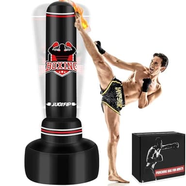 JUOIFIP Sac de Frappe Adulte 180cm- Sac de Boxe Gonflable, Sacs de Kickboxing avec Support pour l'entraînement MMA Muay Thai Fitness Débutants