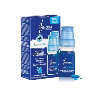 INNOXA Laboratoires - Gouttes Oculaires - Blanchit le Blanc de l'Œil - Hydrate les Yeux Rouges et Fatigués - Formule Originale - Fabriquée en France - Sans conservateurs (Gouttes Bleues x2)