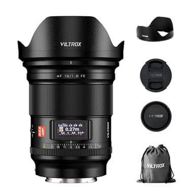 VILTROX Objectif AF 16mm F1.8 FE pour Monture Sony E, Objectif Grand Angle Plein Format F/1.8 à Grande Ouverture pour Appareil Photo sans Miroir Sony E-Mount Alpha a7II a7RIII a7RIV a7S a7SII a9 a7C
