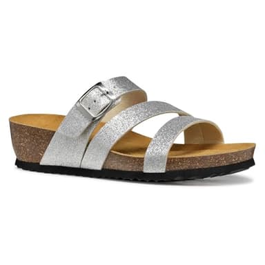 Geox Femme D New STHELLAE A Sandale Plate, Silver, 38 EU