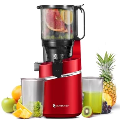 AMZCHEF Slow Jucier automatique, Ouverture de 145 mm et capacité de 1,8 L Extracteur de jus de fruits et légumes entiers, Juicer Machine lent de 250W avec triple filtre - Rouge