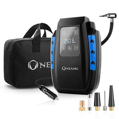 OneAmg Compresseur à Air Portatif 12V, Gonfleur Pneus Voiture 120W, Electrique Compresseur Air avec Affichage Digital et Lumière LED, 3M Câble pour Voiture Vélo (Bleu)
