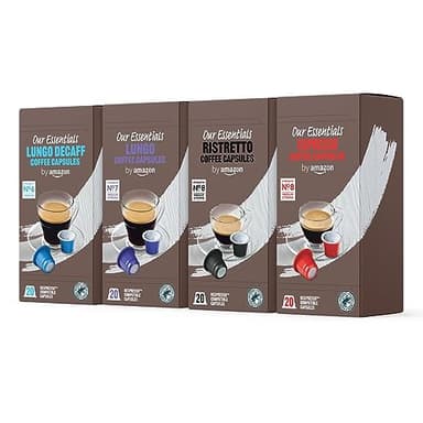 by Amazon Assortiment Standard de capsules de café compatibles Nespresso, Torréfaction Moyenne, 80 pièces, 4 lot de 20 - Certifié Rainforest Alliance