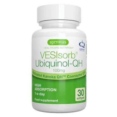 VESIsorb Ubiquinol-QH Avancé – Coenzyme Q10 Kaneka Brevetée - 622% plus de biodisponibilité, Énergie & Cœur, Action Rapide & Prolongée, CoQ10 Antioxydant Naturel, 30 portions - par Igennus
