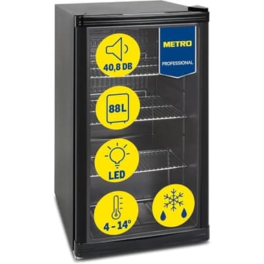 METRO Professional Réfrigérateur à boissons GPC1088, métal/verre, 43 x 49 x 83 cm, 88 L, réfrigération statique, noir