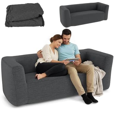 RELAX4LIFE Canapé Gonflable 2 Places, Fauteuil Gonflable Portable avec Housse Amovible, Accoudoirs Larges Siège Spacieux pour 2 Personnes, Intérieur et Extérieur, Salon Camping, Pompe non inclus, Gris