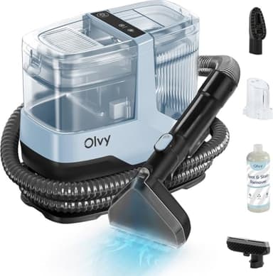 Olvy Nettoyeur de Tapis – Puissant Détacheur 17.000 PA avec Tuyau de 1,6m, Câble de 4m, Fonction d’Auto-Nettoyage & 500ml de Solution de Nettoyage – Tapis, Canapé, Matelas & Voiture