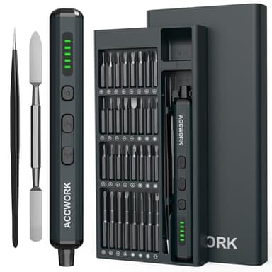 Accwork Tournevis électrique de précision 68 en 1 - Avec 64 embouts magnétiques S2-5 vitesses - Écran LED magnétique - Pour ordinateur portable, lunettes, montres
