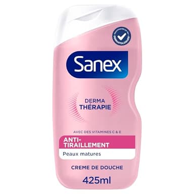 SANEX Derma Thérapie Crème de douche anti-tiraillements | peaux matures |*aide à réparer les peaux squameuses et à réduire les tiraillements|complexe d’acides aminés breveté et vitamines C et E- 425ML