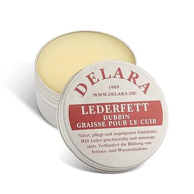 DELARA Graisse pour cuir de haute qualité, nourrit, imprègne et entretient les chaussures, sacs, selles d'équitation et meubles en cuir, boîte de 100 ml - incolore