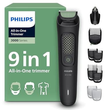 Philips Tondeuse tout-en-un Multigroom série 3000 9 accessoires - Tondeuse pour barbe, cheveux et corps, Lames auto-affûtées respectueuses de la peau, 12 hauteurs de coupe, Modèle MG3946/15