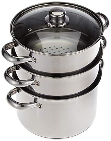 KitchenCraft Casseroles Pour Cuire Les Aliments À La Vapeur, Cuiseur À Vapeur À 3 Niveaux, Résistant À L'Induction, En Acier Inoxydable, Dans Une Boîte Cadeau, 22 cm (9''), Argenté
