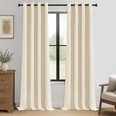 MRTREES Rideau Occultant Thermique Isolant Anti Froid et Chaleur Rideaux Phonique Anti Bruit Rideau Beige Opaque à Oeillets pour Salon Moderne Chambre Adulte, 140x265 cm, 2 Pièces