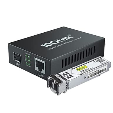 10Gtek Convertisseur de Média Gigabit Ethernet avec Un 1Gb Multimode LC SFP, 10/100/1000M RJ45 à 1000Base-SX, jusqu'à 550m, European Power Adapter