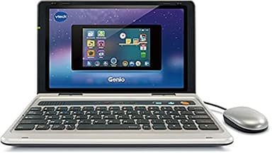 VTech - Genio, Mon Premier Vrai Ordi Gris Métal, Ordinateur Enfant avec Écran Couleur 5 Pouces, Souris, 50 Activités et Jeux Éducatifs, Cadeau Enfant de 5 Ans à 12 Ans - Contenu en Français