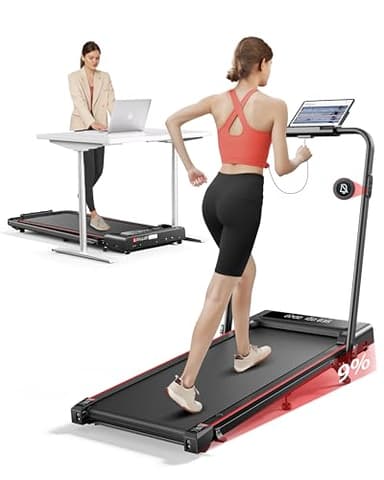 Tapis de Course 4 en1,Walking Pad 12 km/h,Pente 9%,2.5HP,Tapis Roulant électrique Pliant,Extra Large 40cm,Fonction de Mémoire Données,APP&Télécommande