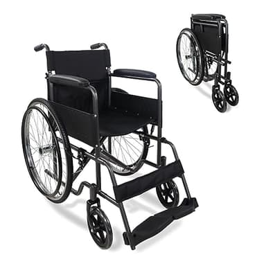 Mobiclinic®, Fauteuil roulant pliable, Denver, Marque européenne, Siège 46 cm, Frein manuel, Dossier amovible, Repose-pieds rabattables, Robuste, Pour handicapés, Gris