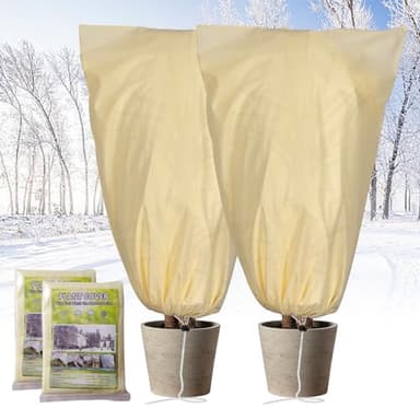Housse Hivernage Plante Exterieur,2 Pièces 60x80cm Voile Hivernage Plante Exterieur 80g/m²,avec Fermeture éclair,Housses de Protection pour Plantes Réutilisable,Protection Hivernale Palmiers,Beige