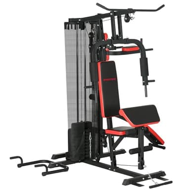 SPORTNOW Station de Musculation Multifonction Ajustable Banc Fitness 10 contrepoids 65 kg avec Filet de Protection Appareil de Musculation à Domicile Noir