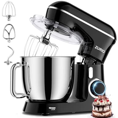 Robot Patissier 1300w Zurio 5.5L Batteurs Et Robots Portable à 10 Vitesses Avec Fonction De Fermentation Silencieuse, Avec Accessoires Crochet à PâTe, Fouet, PéTrin Noir