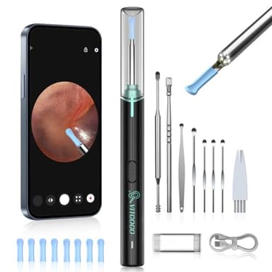 VITCOCO Otoscope Oreille, Cure Oreille Camera 1920P HD 3,5mm Avec 6 LED,Nettoyeur Oreille Camera Otoscope Avec 7 Accessoires Cure Oreille aux IOS et Android(Noir)
