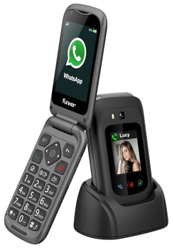 Funker E450 Max Pro 2 - Téléphone Pliable 4G pour Personnes âgées - Whatsapp - Appel vidéo - Écran Tactile - Bouton SOS - Géolocalisation - Batterie 1750 mAh - Compatibilité avec Les écouteurs -