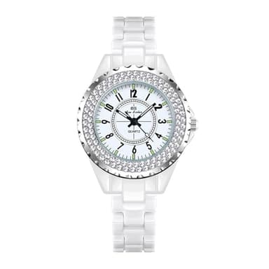 SLYHHZHMY Montres pour Femmes Montres Rondes Montres De Mode Bracelet en Céramique Montres-Bracelets à échelle Numérique Montres-Bracelets étanches (Blanc)
