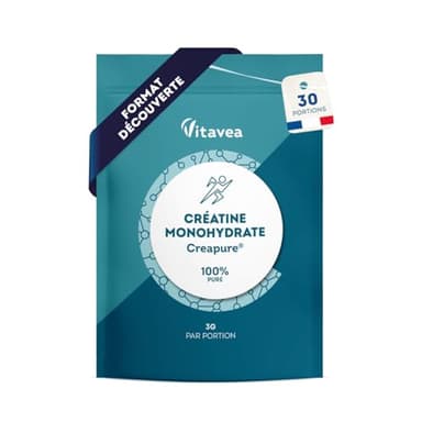 Créatine Monohydrate Creapure® 3000mg - Poudre 100% Pure, Goût Neutre, Vegan - Force Musculaire, Performances, Musculation - 30 Jours - 100 g - Fabriqué en France - Vitavea