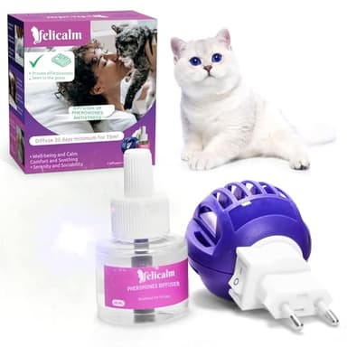 FELICALM Paris -Nouvelle Formule de PHEROMONE pour Chat et Chaton -DIFFUSEUR Intelligent ECONOMIQUE SECURITAIRE + Recharge de 48 ML- Anti Stress pour Chat- CALMANT- Bonheur et Harmonie.