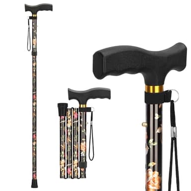 supregear Canne de Marche Pliable - Bâton de Marche Réglable en Hauteur, Canne de Voyage Légère et Flexible, Aide à la Mobilité Pliable pour Équilibre, pour Hommes et Femmes, Noir Floral